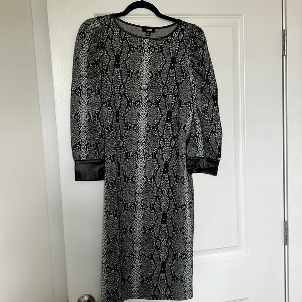 Tacera Snakeskin print midi dress with faux leather detailed cuffs